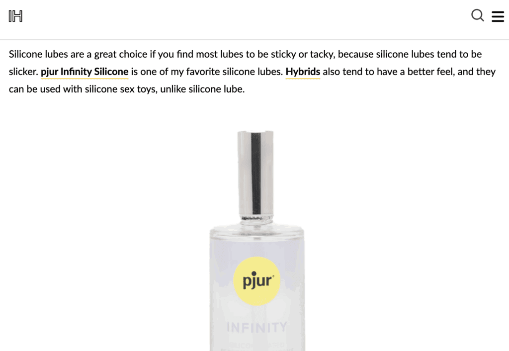 pjur infinity silicone based lube inside hook
